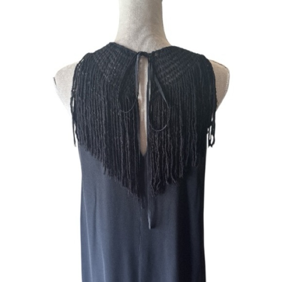 Ulla Johnson Silk Midi Dress Black Fringe Tiered Crochet Yoke Boho Chic Size 2 - Picture 10 of 14